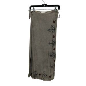 Effeci Gray Embroidered Wrap Skirt Adjustable Side Ties Size L Boho Festival